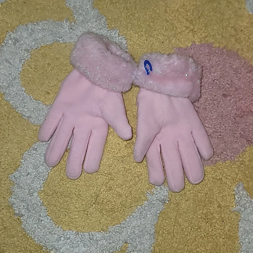 MGA Lil Bratz girls gloves age 4-7 pink faux fur glitter y2k winter mittens b31